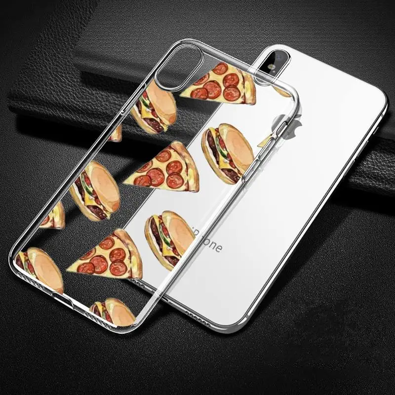 

food hamburger pizza Macaron Phone Case Transparent for iPhone Samsung 11 12 6 7 8 9 30 Pro X Max XR Plus lite