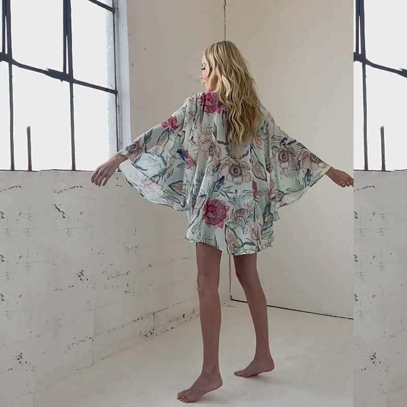 Накидка с рукавами летучая мышь и цветочным принтом для женщин Новинка лета 2022