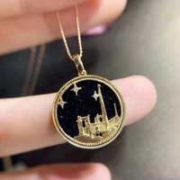 vintage starry sky engraving castle shape pendant necklaces for women accessories fashion jewelry luxury necklace girl gift
