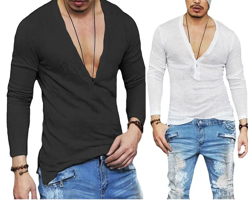 

Fashion Men Casual Slim Fit Long Sleeve Sexy Shirt T-shirts