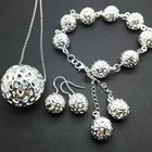 Комплект ювелирных изделий из серебра 925 пробы, с полым шаром, серьги, браслет, ожерелье, ювелирные изделия для женщин, 2021, для свадьбы, невесты