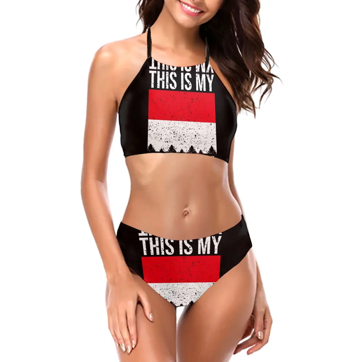 

This Is My Indonesia Flag Costume For Halloween Bikinis sexy Swimsuit Low Waist women's top Women Beach wear M1