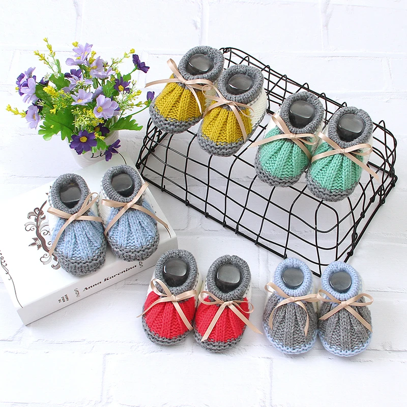Вязаные ботинки для новорожденных девочек и мальчиков Модные слипоны с