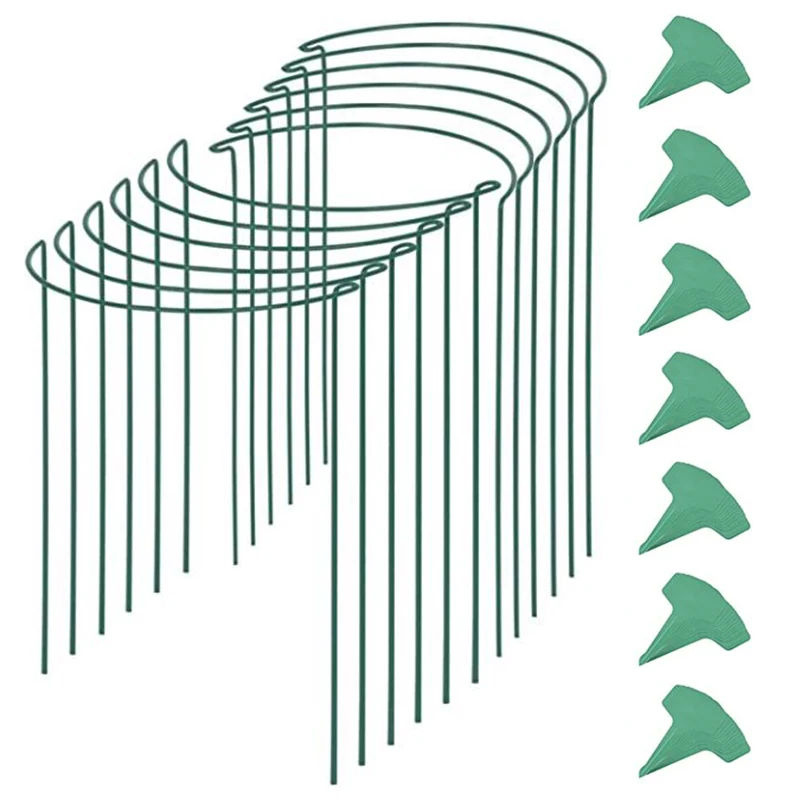 

12 Packs 15.7 Inches Half Round Garden Plant Support Ring with 15 Pcs Plant Labels, Metal Garden Border Supports