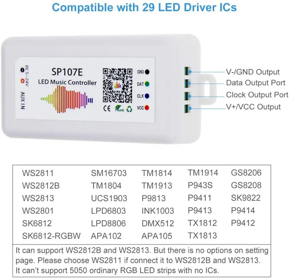 SP108E/107E/105E/110E SPI WIFI Bluetooth pixel IC музыкальный контроллер с помощью приложения для