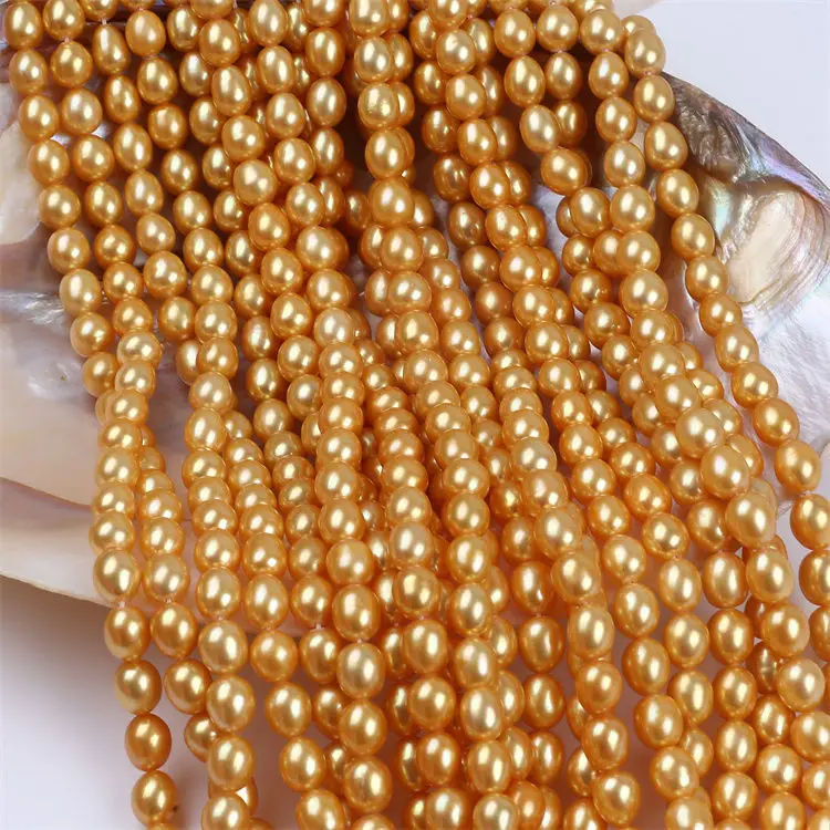 

7-8mm Golden Freshwater Pearl Rice Shape Strand For Jewelry Making DIY wholesale price