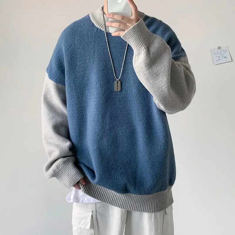 

Color contrast sweater men's winter loose T-shirt