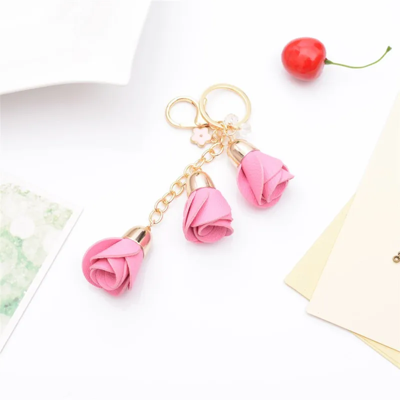 Талисманы кожаный цветок розы Брелки Симпатичные кисточкой брелок в виде цветка
