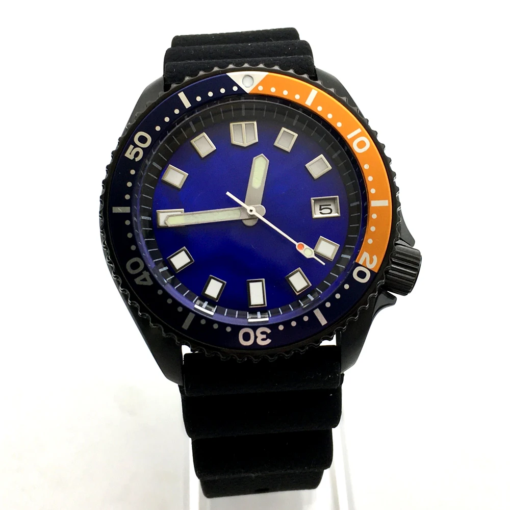 42MM diving watch automatic mechanical male watch NH35A movement aseptic blue dial black case strap PARNSRPE s009 enlarge