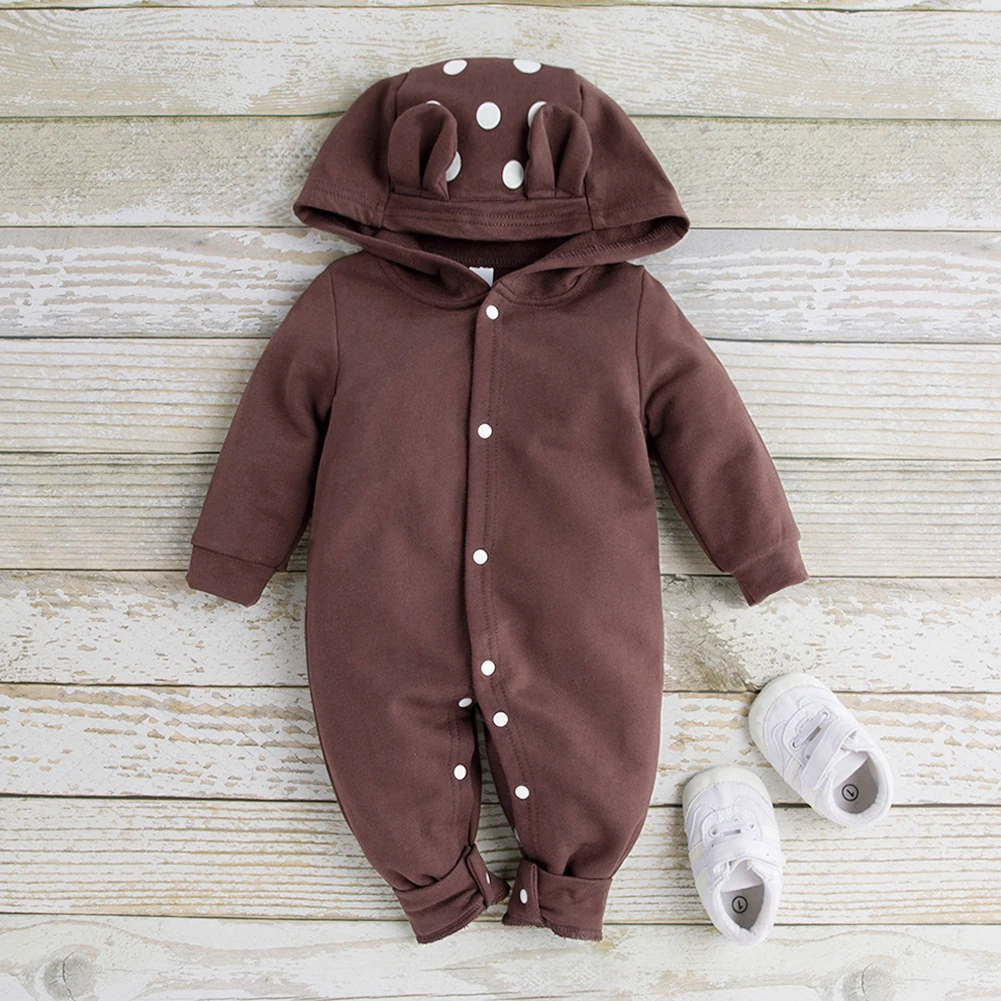 JOCESTYLE Cute Bear Shaped Long Sleeve Rompers Baby Kids Girls Boys Hoodies Jumpsuit Autumn Winter Cotton Hooded Bodysuit