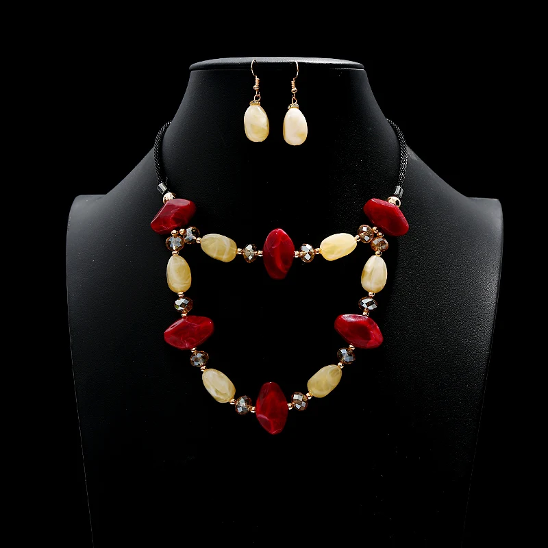 2021 Новые красочные геометрической формы круглые серьги капли ожерелья комплект