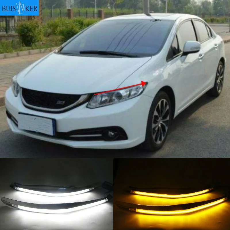

For Honda Civic 2011-2015 LED Headlight Eyebrow Water Flowing Daytime Running Light DRL With Yellow Signal