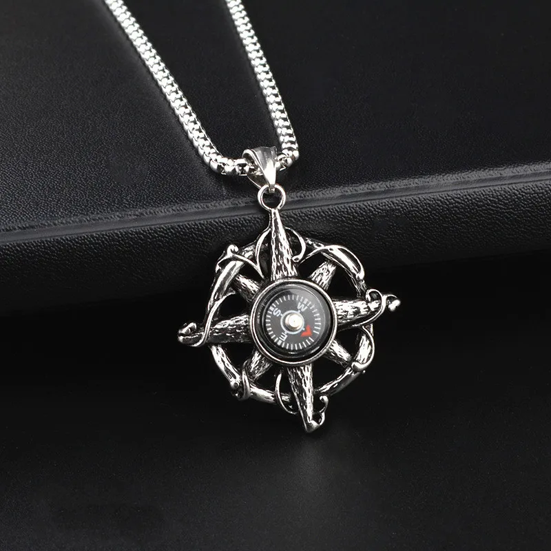 

Compass Pendant Necklace Stainless Steel Fashion Hiphop Chain Men and Women Disco Rap Jewelry Rock Band Nightclub Bar