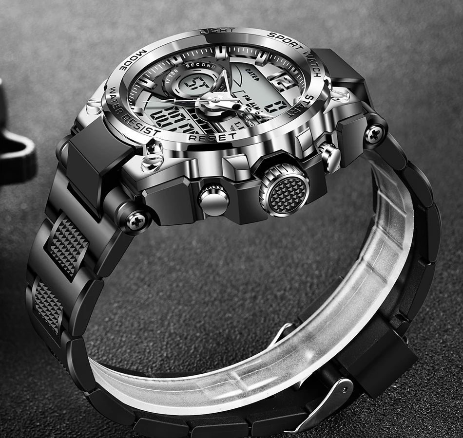 2022 LIGE Sport Men Quartz Digital Watch Creative Diving Watches Men Waterproof Alarm Watch Dual Display Clock Relogio Masculino