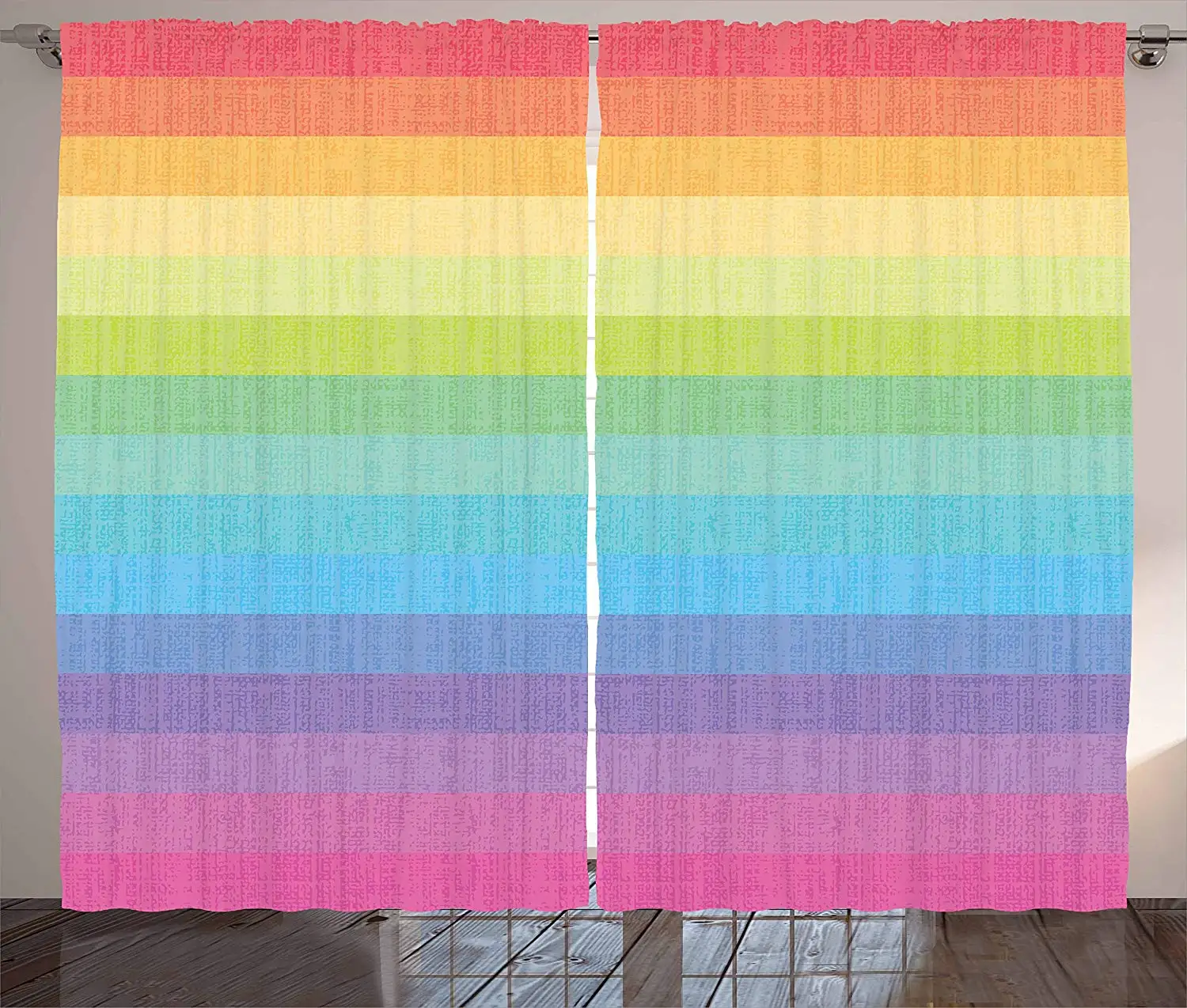 

Vintage Rainbow Kitchen Blackout Curtains Vintage Abstract Lines with Rainbow Colors Grunge Old Fashioned Stripes Window Decor