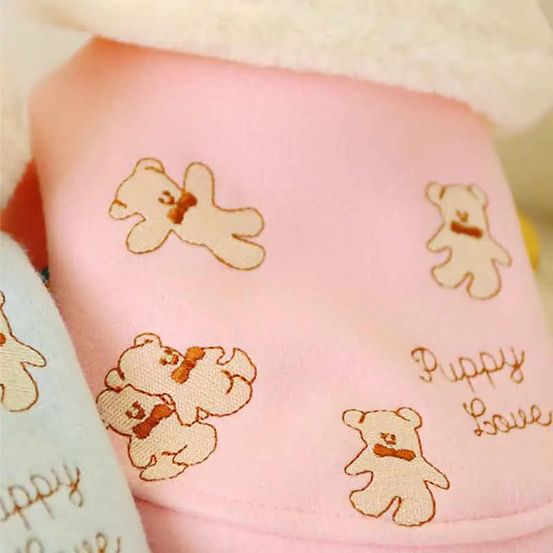 Маленький Медвежонок меховой воротник куртка для собаки зимняя розовая