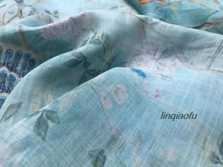 Элегантное платье-Ципао из ткани с принтом Ramie Высококачественная льняная ткань |