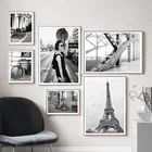 Настенная Картина на холсте с изображением моста Парижа, женщины, велосипеда, винтажные скандинавские плакаты и принты, настенные картины для декора гостиной