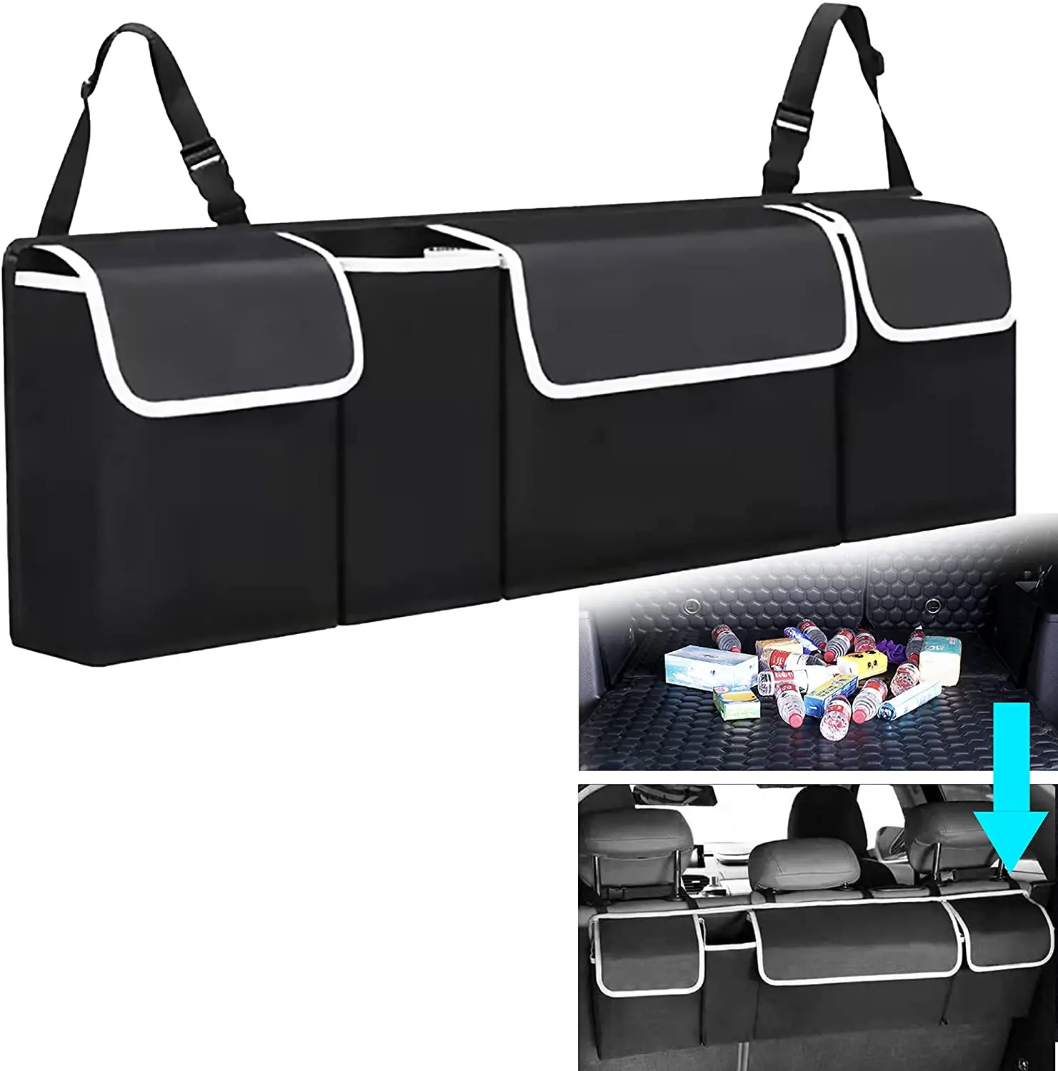 

High Capacity Adjustable Car Storage Box Backseat 4 Bag Trunk Organizer Multi-use Oxford Car Seat Back Organizers Car Accesories