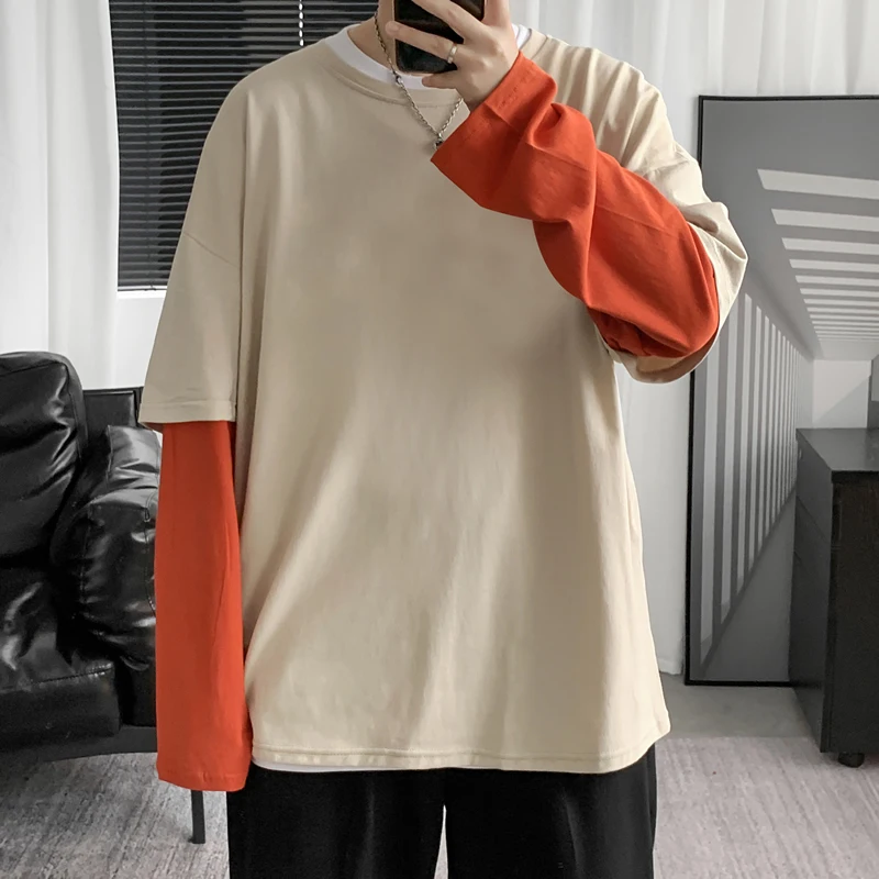 Хлопковая футболка с длинным рукавом свободного кроя в стиле Харадзюку большого