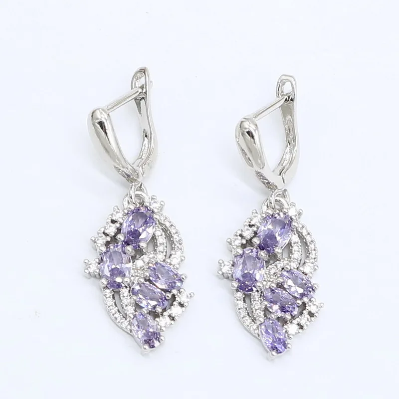 Популярный Фиолетовый Цирконий серебряный цвет рандомный браслет серьги