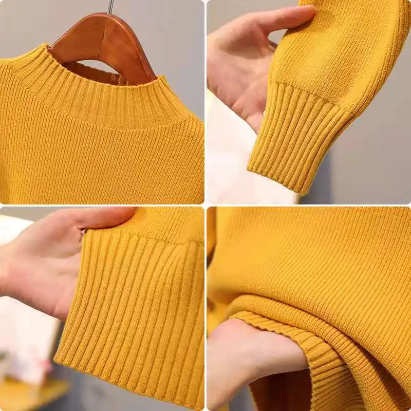 Korean Loose sweater Female jumper casual Semi-turtleneck Long sleeve knitted sweater Women's Pure Basic sweater images - 6