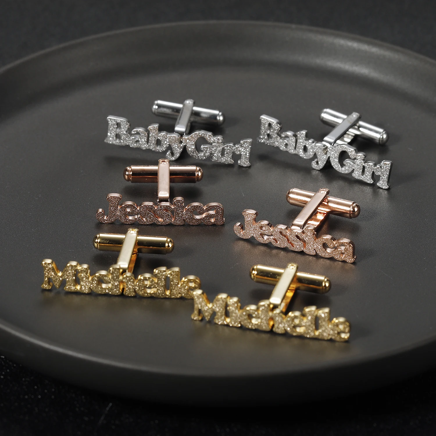 Personalized Name Cufflinks Light Plated Frosted Stainless Steel Jewelry & Custom Name Cufflinks for Women Party Fashion Gift