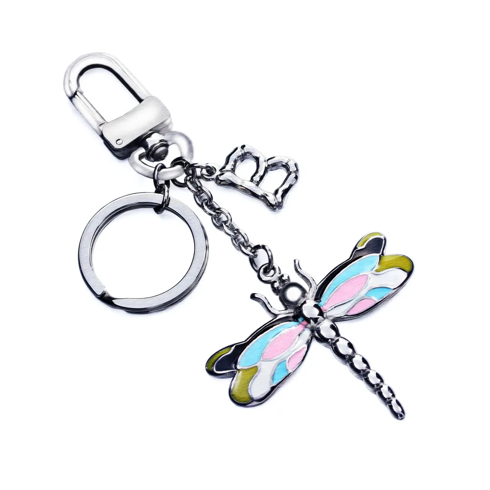 

New B letterTag Enamel Dragonfly Dog Clasp Stainless Steel Keychain Keyring Handbag Bags Pendant Key Chain Ring Holder For Car