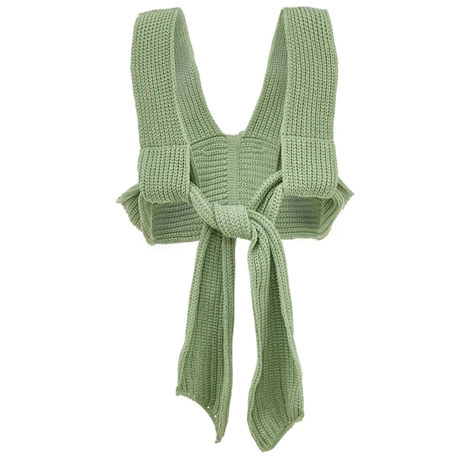 

NewAsia Knitted Tank Top Women Backless Tie up V Neck Low Cut Patchwork Hollow out Crop Tops Ladies Sweater Vest Sexy Streetwear