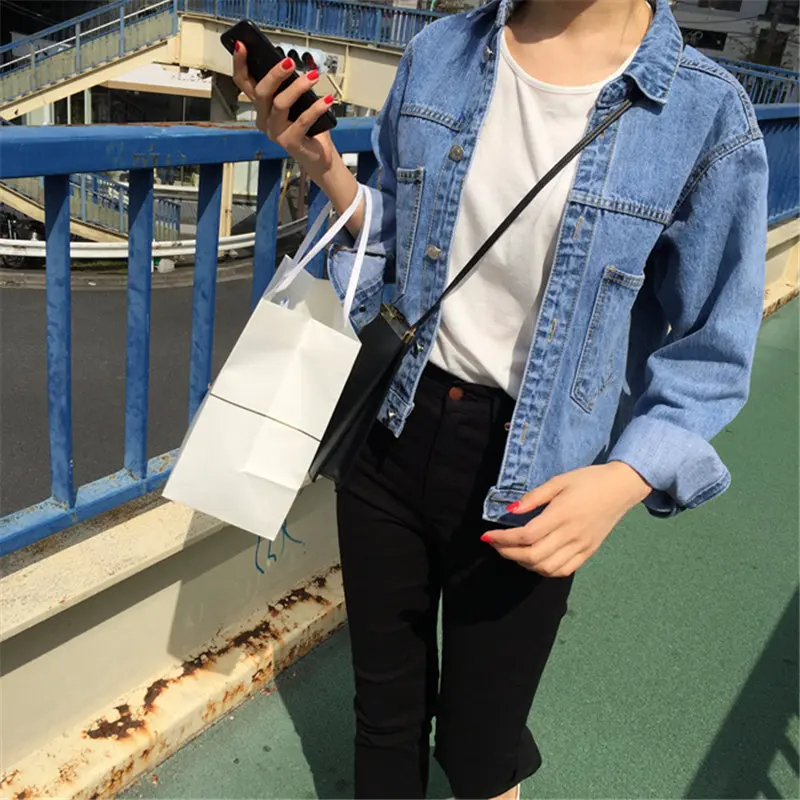

HziriP Autumn Streetwear Denim Jackets Vintage Light Washed Fashion Slim Women Casual Feminine Loose Solid Chic Short Coats