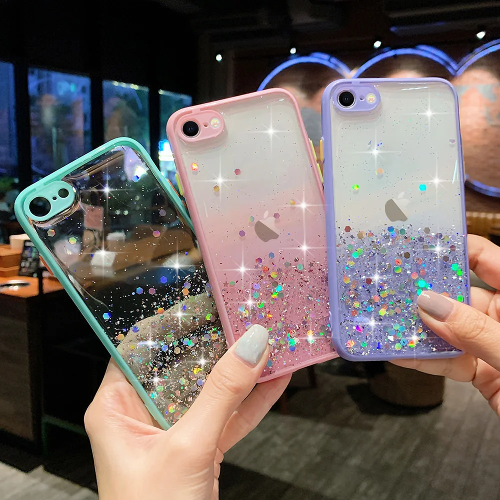 

Soft Shockproof Clear Cover For iPhone 11 Pro Ultra Thin Bling Glitter Phone Case For iPhone 7 8 Plus 6 6S Xs X Xr SE2 12 Mini