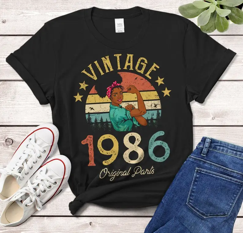 

Vintage 1986 T-Shirt African Women Gift Made in 1986 36th birthday years old Gift Girl Wife Mom birthday idea Funny cotton shirt