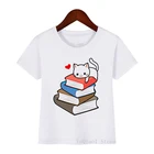 Детская одежда, футболка в стиле Харадзюку, Забавные футболки с рисунком милого кота и надписью love, книги, футболка унисекс, летний топ, футболка, белая мультяшная футболка