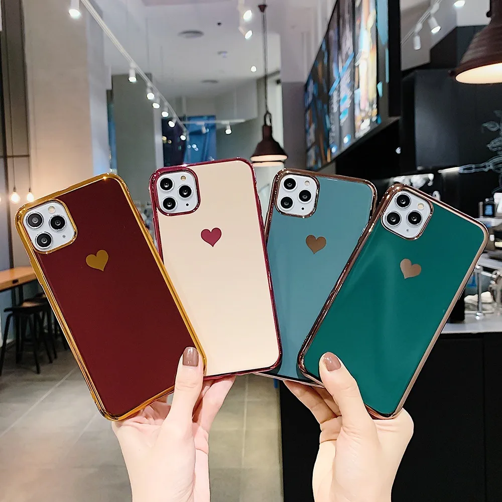 

Wrist Strap Love Heart Plating Phone Cases for IPhoneSE 2020 Fundas 11 Pro Max XSMax XR 6 6S 7 8 Plus Lens Protective Soft Cover