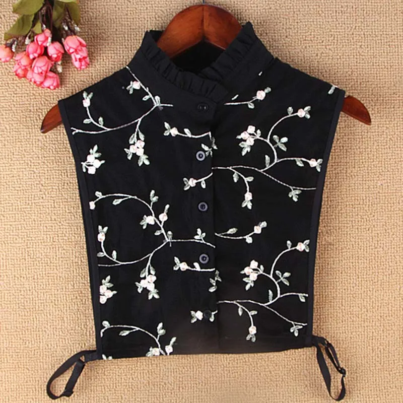 

Women's Embroidered Shirt Fake Collar Retro Show Twigs Leaves Fungus Imitation Collar Folds Detachable Lapel Clothes Accessories