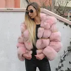 Модное розовое толстое пальто из лисьего меха с капюшоном для женщин зимние толстые теплые кожаные куртки из лисьего меха Экологичные роскошные меховые пальто