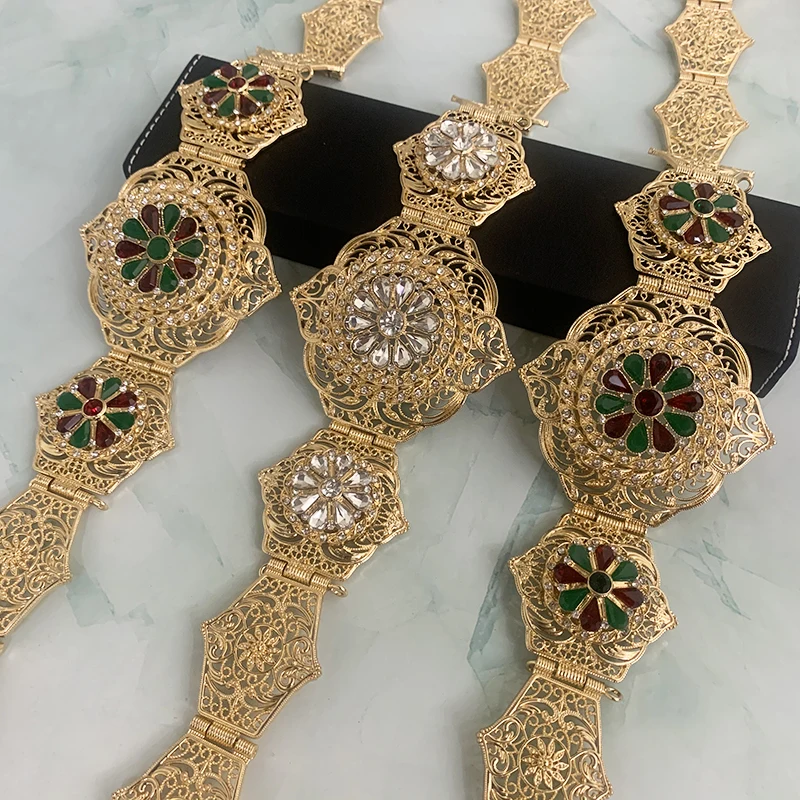 Arabian Sunflower Belt Round Crystal Hollow Flower Metal Waist Chain For Wedding Parties