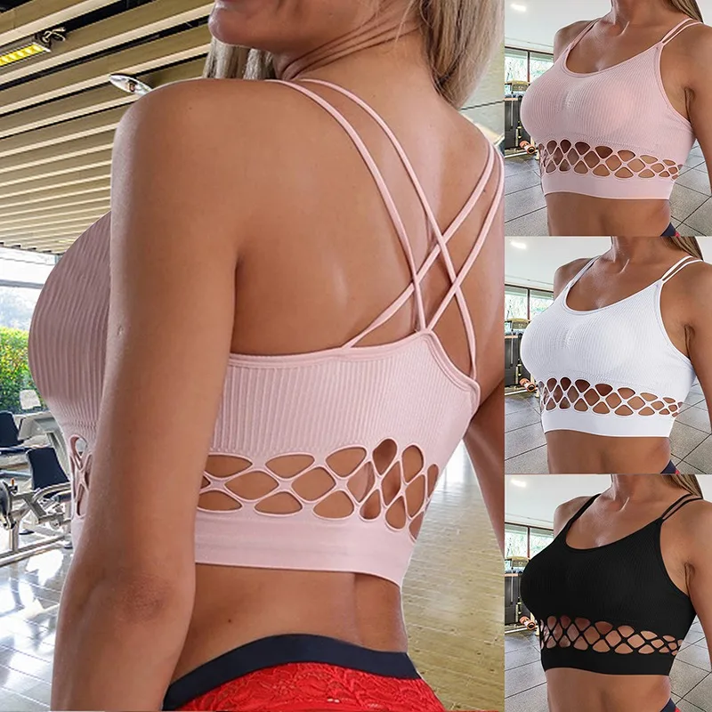 

Puimentiua Women Yoga Sports Bras Push Up Hollow Underwear Female Breathable Wrapped Tube Top Sexy Beauty Back Women Bra Vest