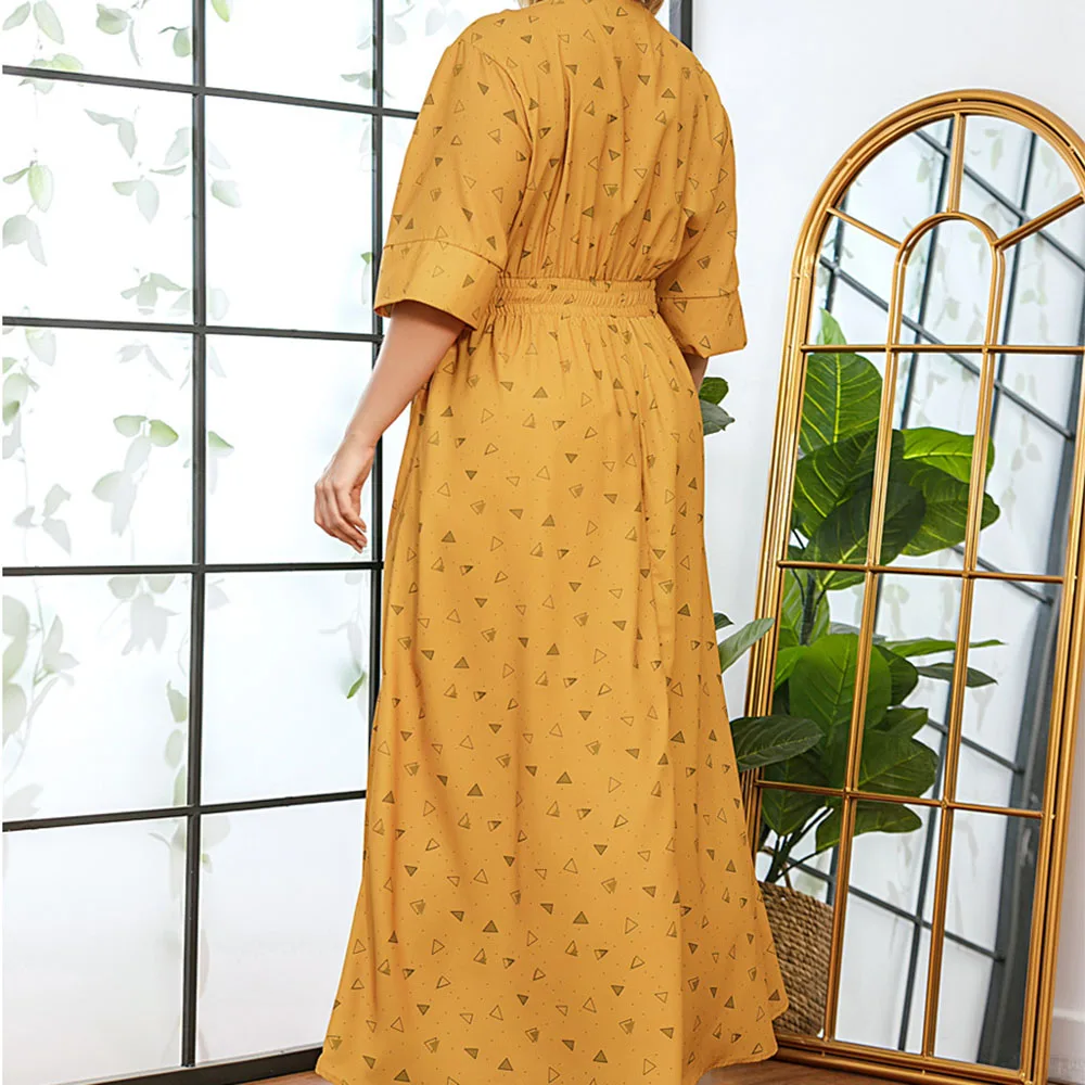 

Muslim Women's Dress Fashion Casual Temperament Loose Oversize African High Waist Round Neck Printing Summer 2021