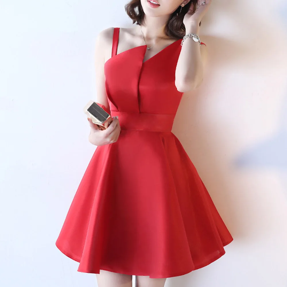 

Dresses Women 2021 Summer Fashion Sleeveless Elegant Blue Red Black Solid Female Chic A-Line Party Dress Girls