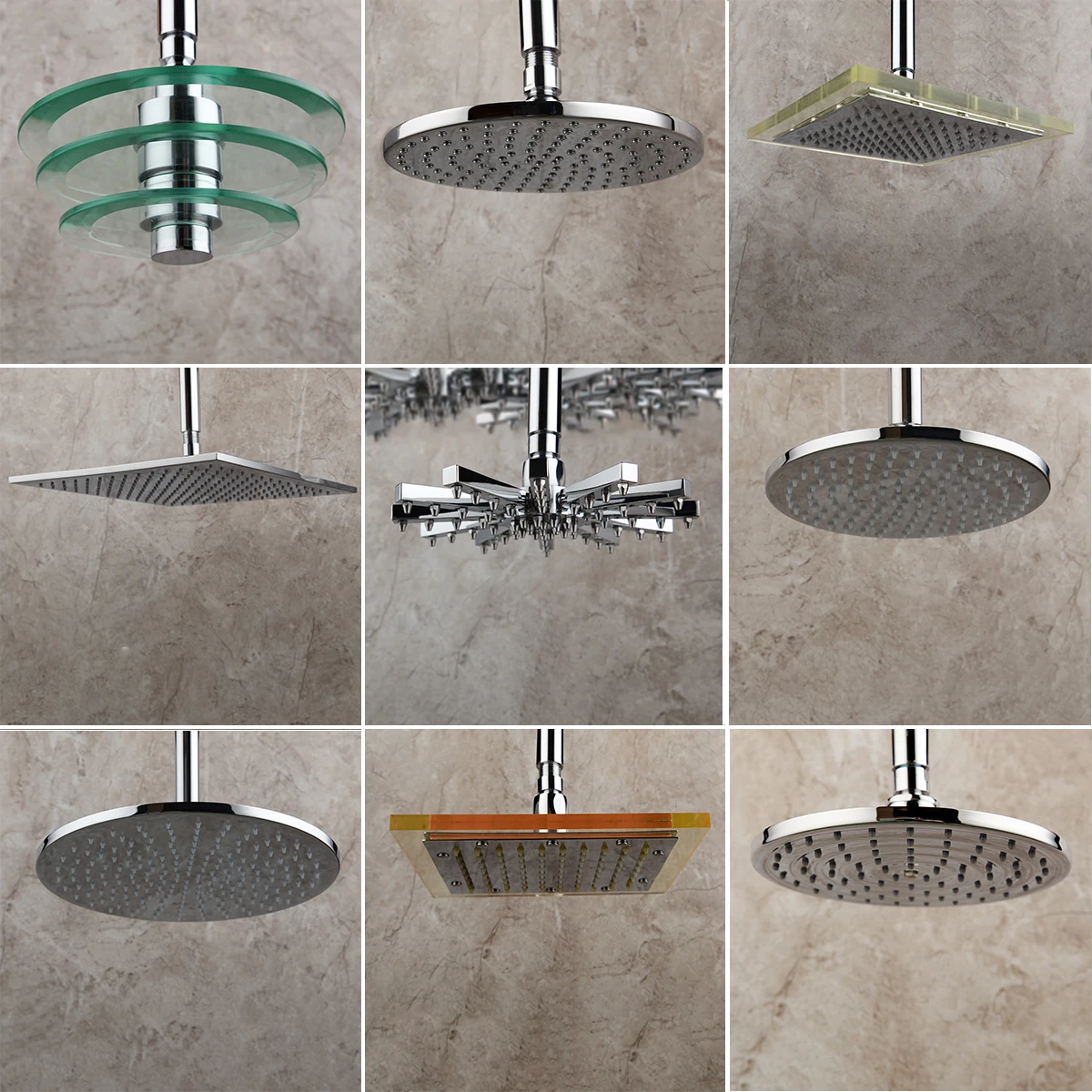 

Luxury LED Shower Head Chrome Shower Head Bathroom Ducha Brass Rainfall Square Single Head Fixed Support Type Ceiling Mounted