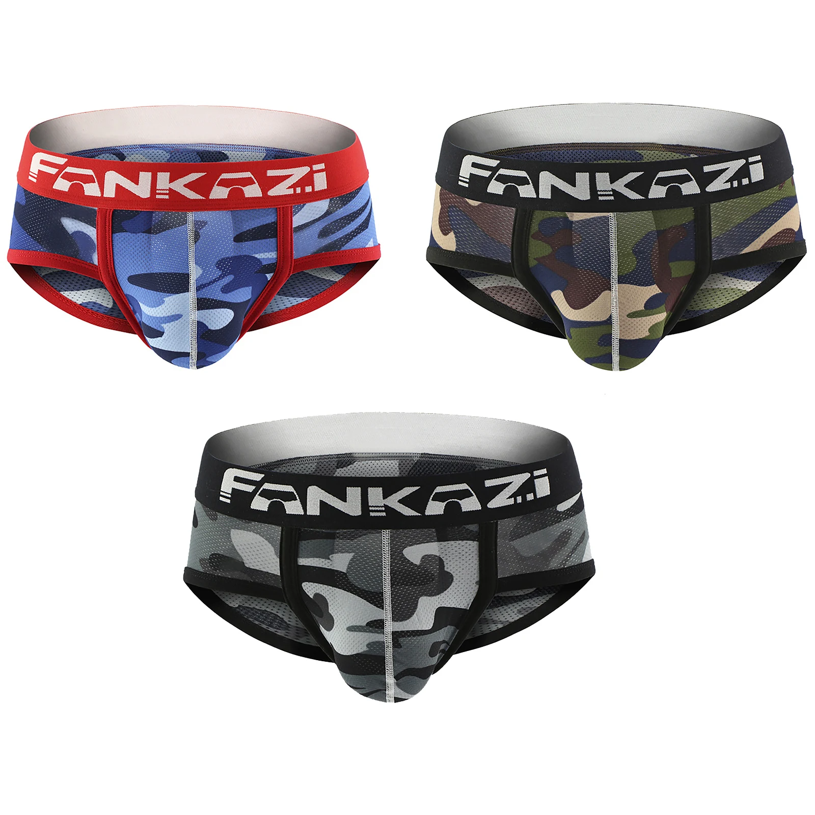 

Mens Fabric Camouflage Print Jockstrap Briefs Panties Low Waist Wide U Bulge Pouch Briefs Male Exotic Underwear Underpants
