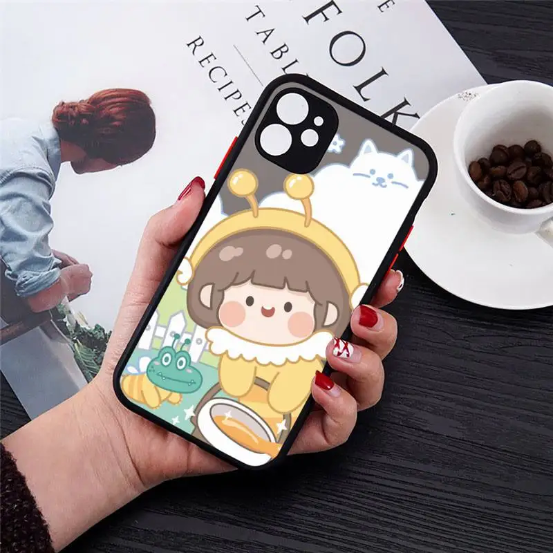 

Cute painting cartoon Phone Case Matte Transparent for iPhone 7 8 11 12 s mini pro X XS XR MAX Plus cover funda