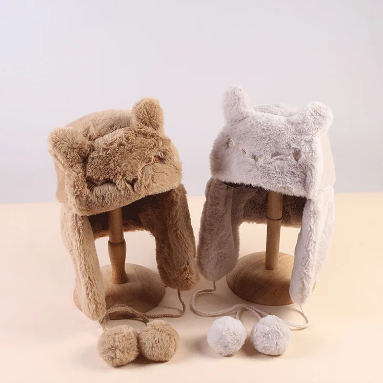 Женские теплые наушники утолщенная шапка с ушками искусственным мехом Lei Feng