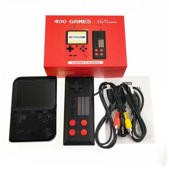 Black with Gamepad Новая портативная мини портативная игровая консоль 8 бит 3,0 дюймов цветной ЖК-дисплей Детский Цветной игровой плеер встроенный 400 игр 2 игрока в подарок - Цвет: Black with Gamepad
