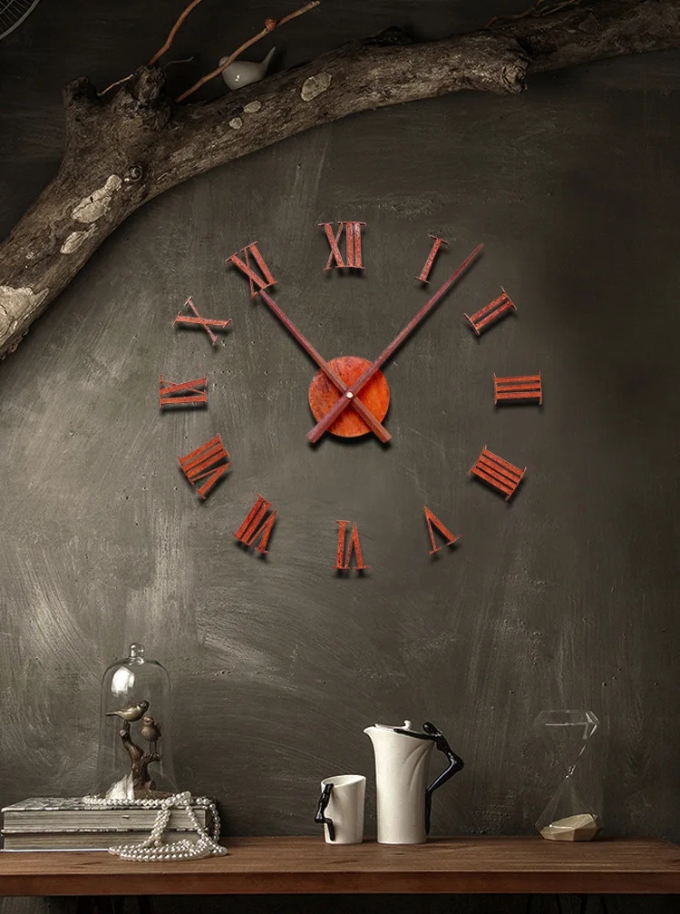Roman Numeral Mute Wall Watch 3d Clock Vintage Old Rust Metal Texture Clocks Sticker Creative Fashion Nostalgic Stickers | Дом и сад