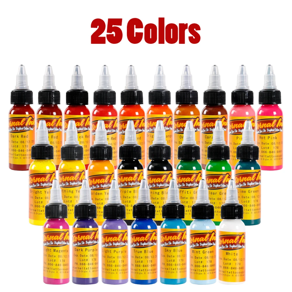 

Tattoo Ink 25 Colors Set 1 oz 30ml/Bottle Tattoo inks Pigment Kit for Tatoo makeup beauty skin body art Permanent makeup