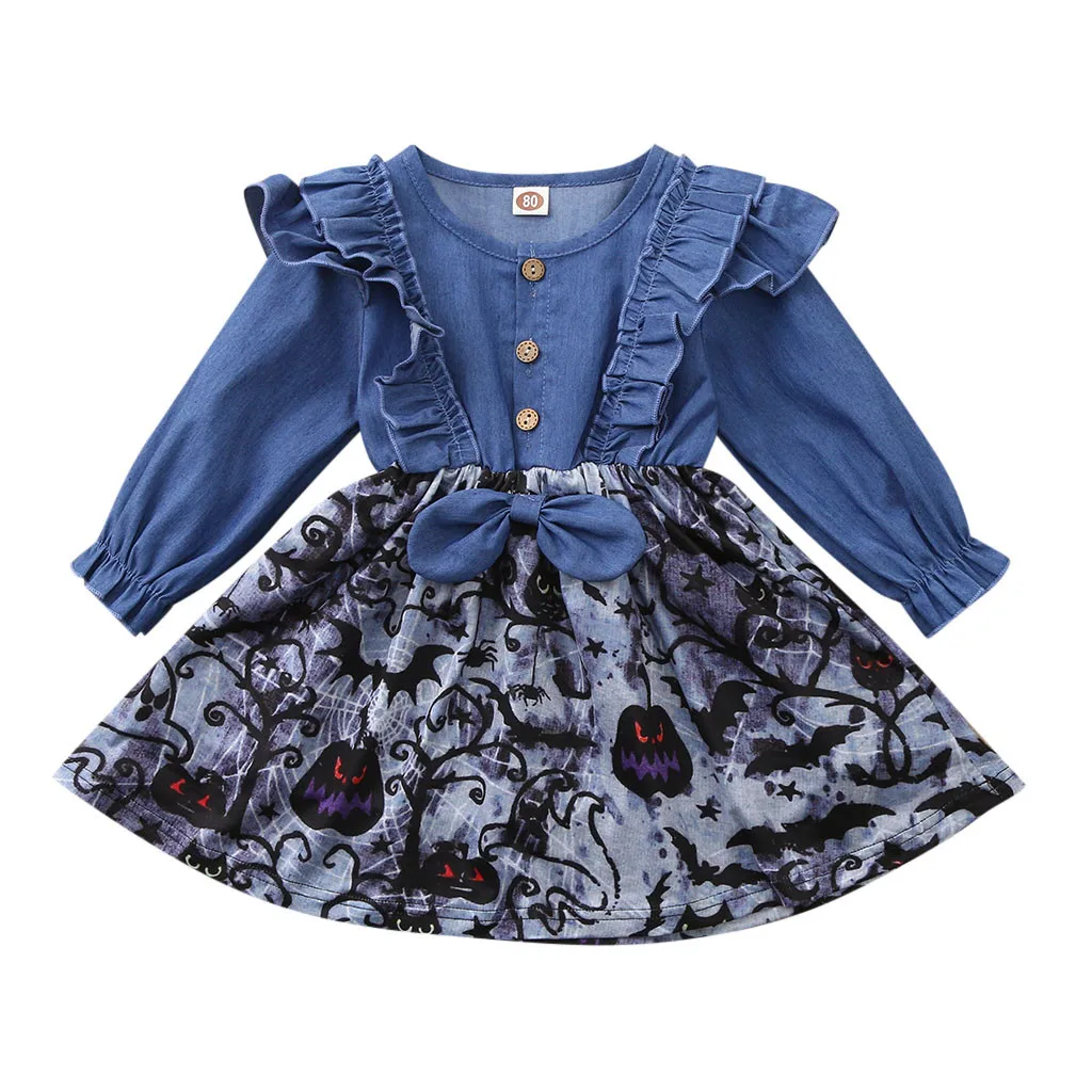Платья для малышей платье девочек маленьких Джинсовое с рюшами и тыквой на