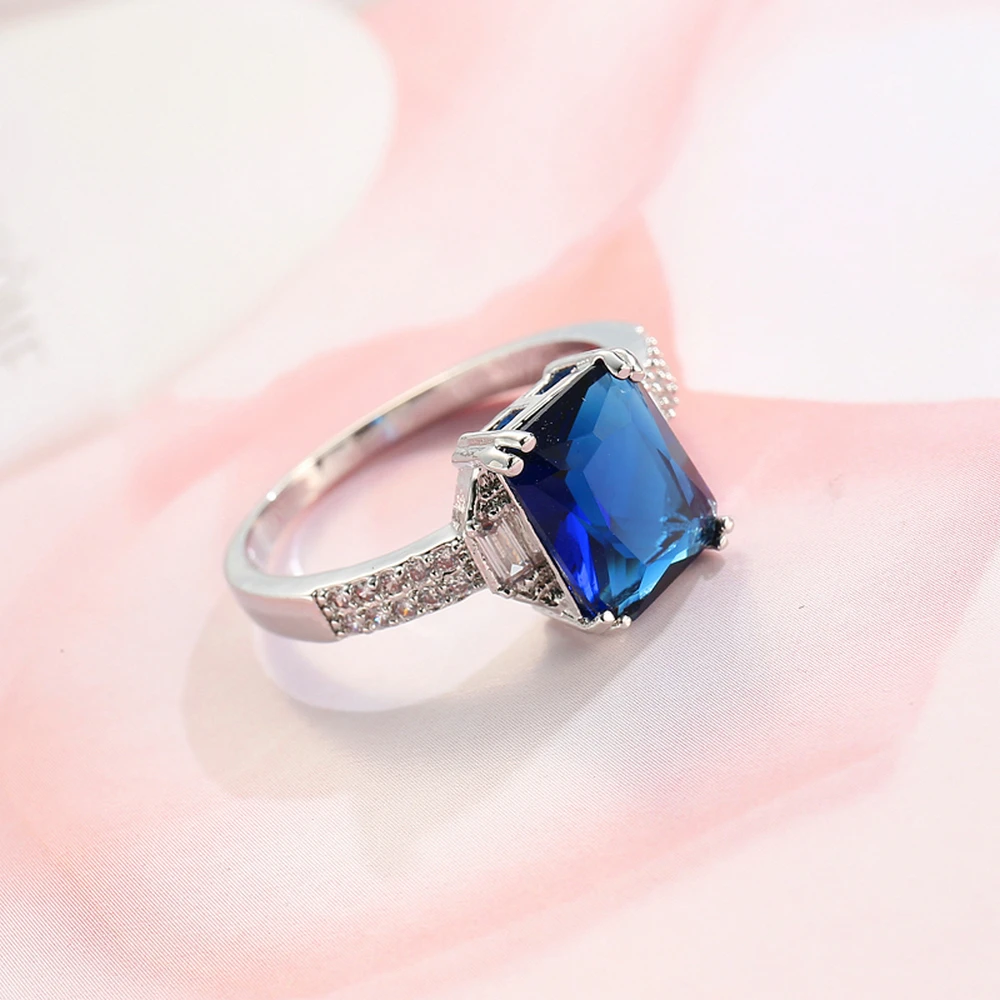 Роскошные блестящие Королевский синий цвет большой циркон кольцо для женщин