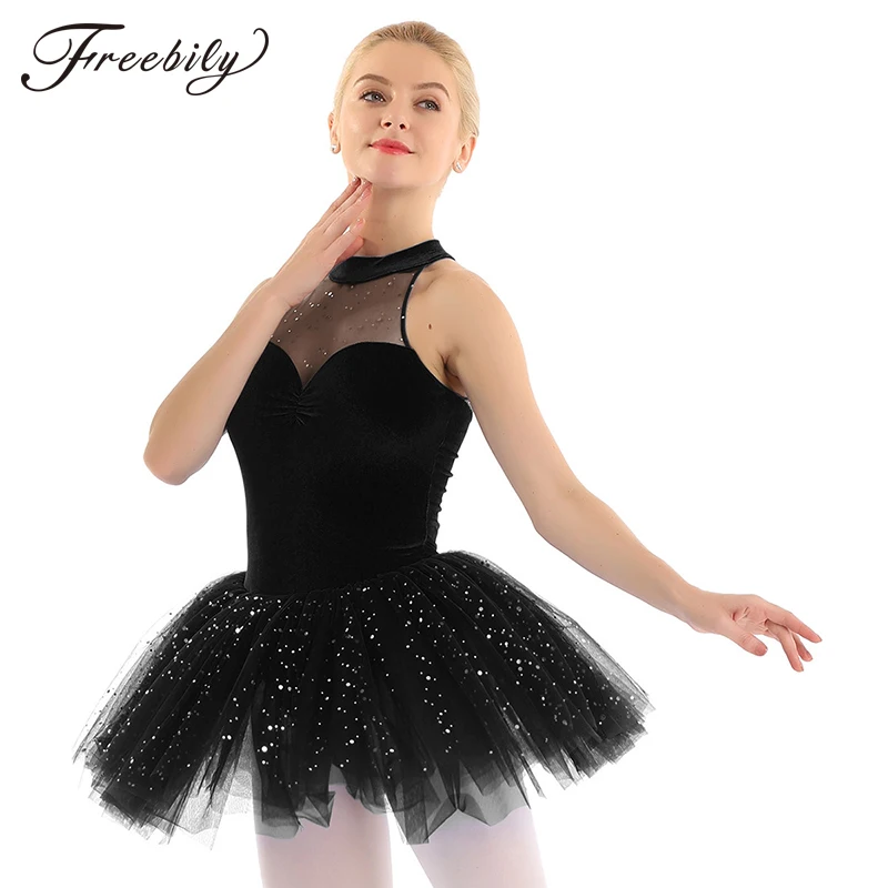 Женское платье с блестками без рукавов вырезом на спине бархатный лиф балетный